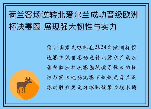 荷兰客场逆转北爱尔兰成功晋级欧洲杯决赛圈 展现强大韧性与实力